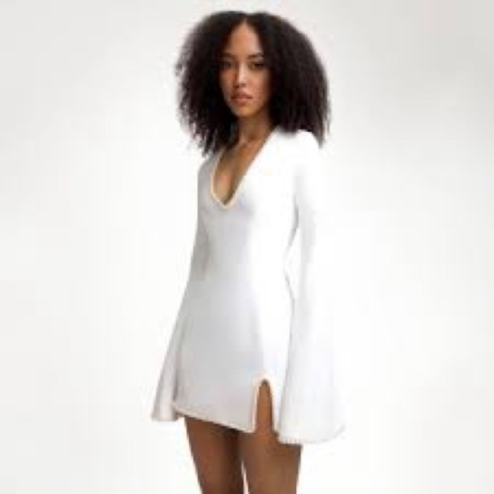 Khanums White V-Neck Long-Sleeve Mini Dress